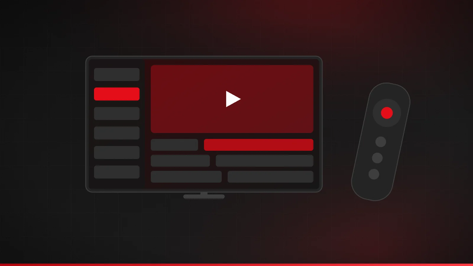 Illustration of a TV showing a generic player interface with a channel list and program guide, beside a remote control
